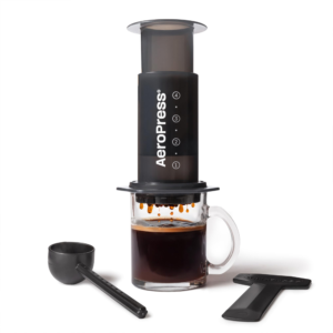 aeropress original coffee press all in one french press, pour over & espresso style manual brewer, 2 min brew for less bitterness, more flavor, small portable coffee maker, travel & camping